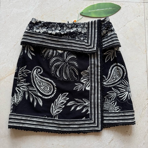 Farm Rio Paisley Bloom Fold Over Waist skirt black and white Size 24 - Picture 3 of 10